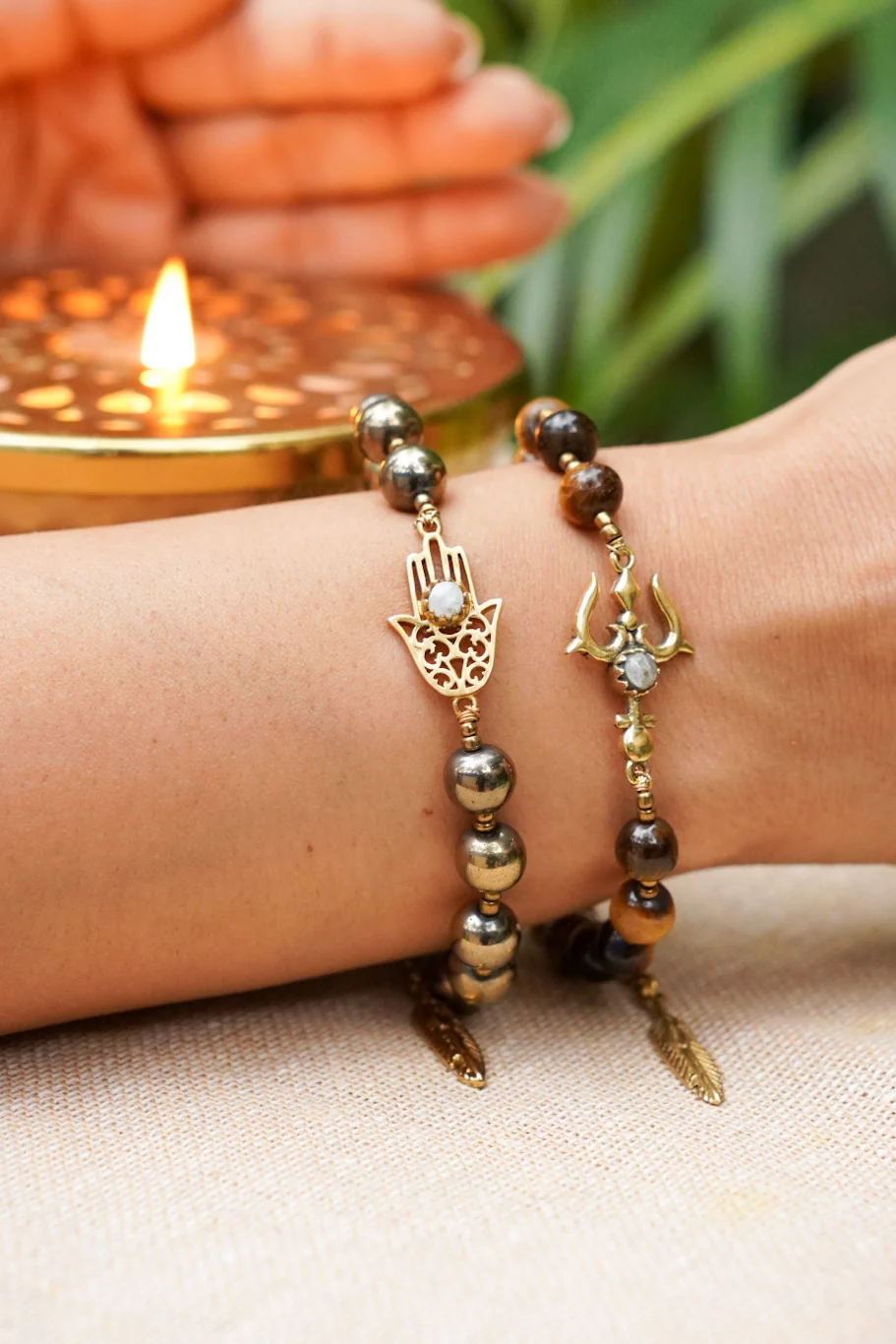 Tiger eye & polished pyrite stack of two bracelet - Image 2