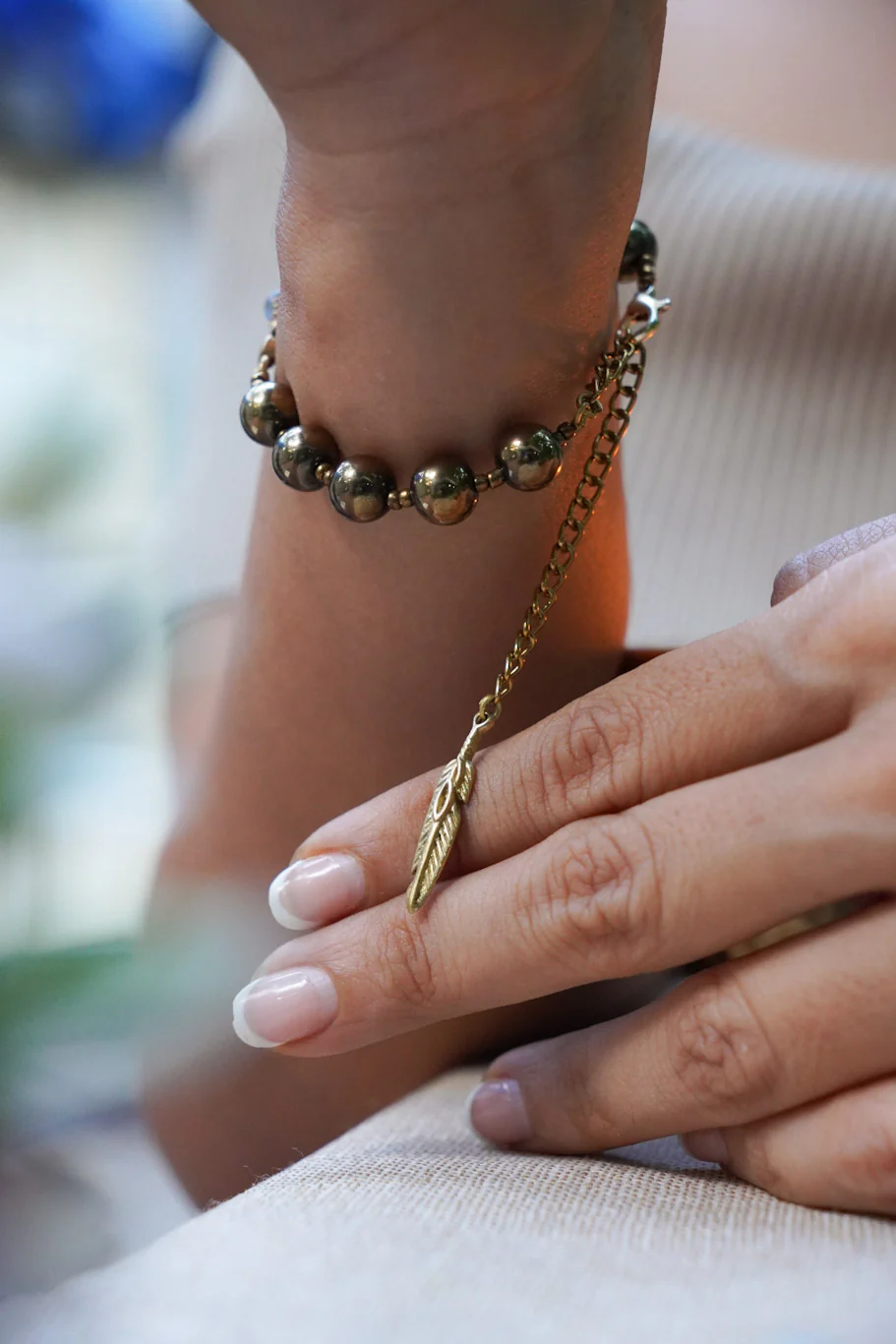 Tiger eye & polished pyrite stack of two bracelet - Image 3