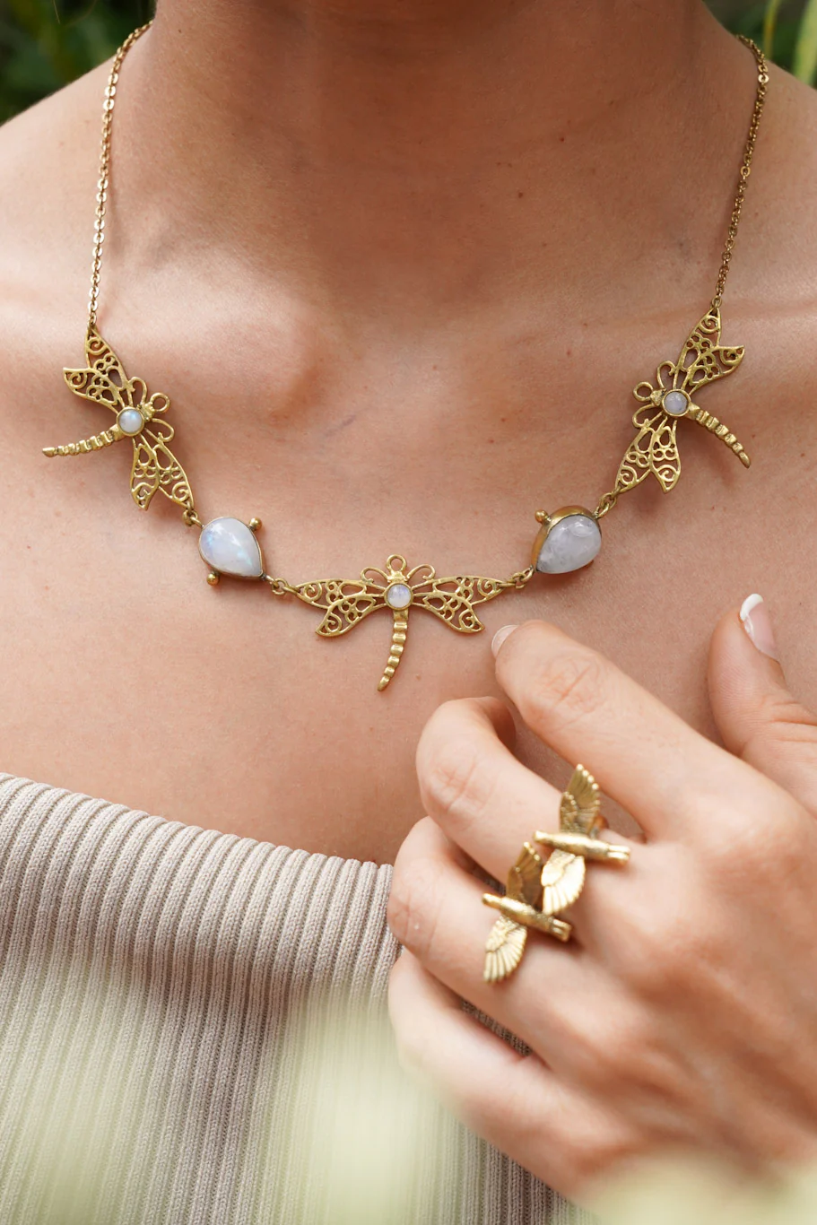 Moonstone dragonfly short necklace - Image 3