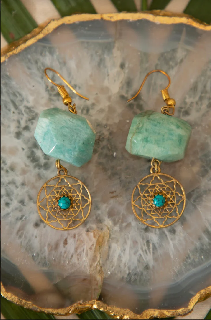 Aquamarine brass drop earrings - Image 2