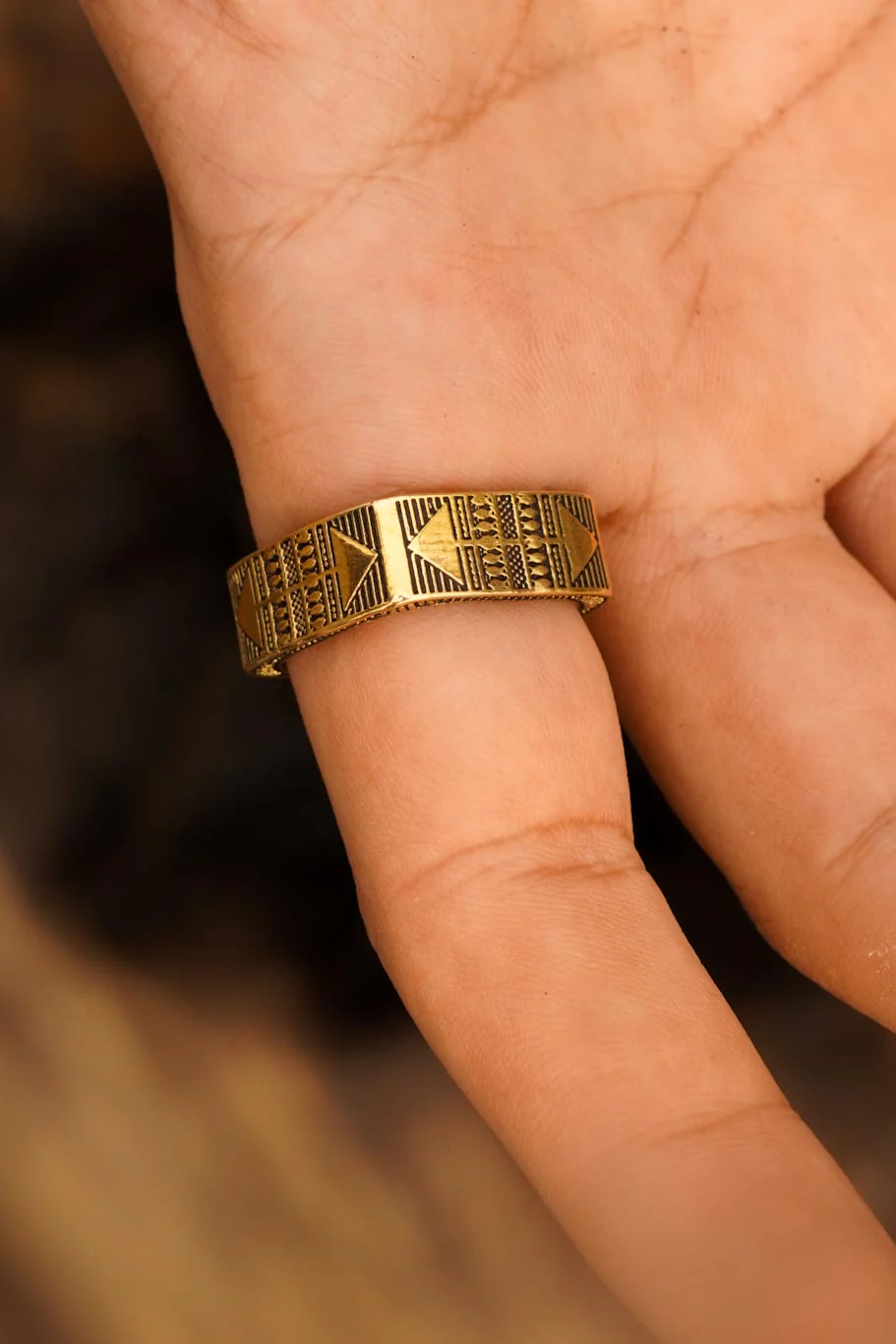 Aztec brass ring- men’s jewellery- adjustable. Size 7-9 - Image 2