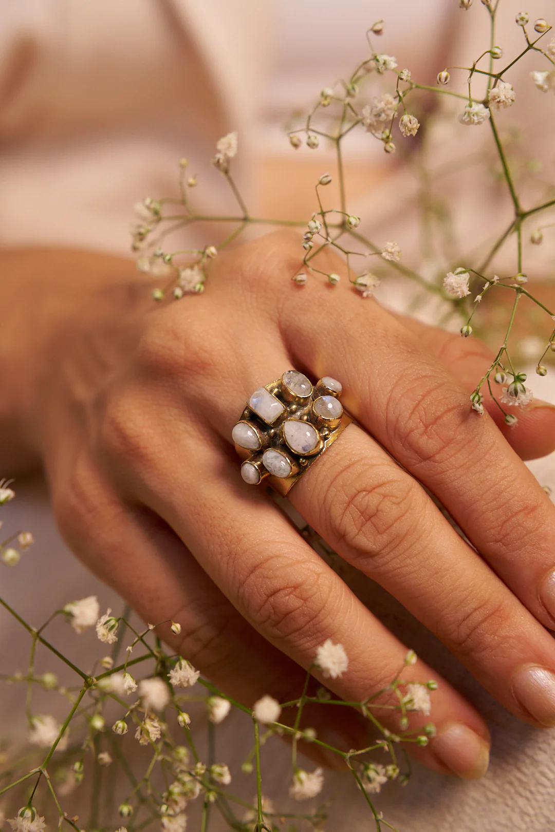 Chunky moonstone ring. Adjustable. Size 6-9- Pre order