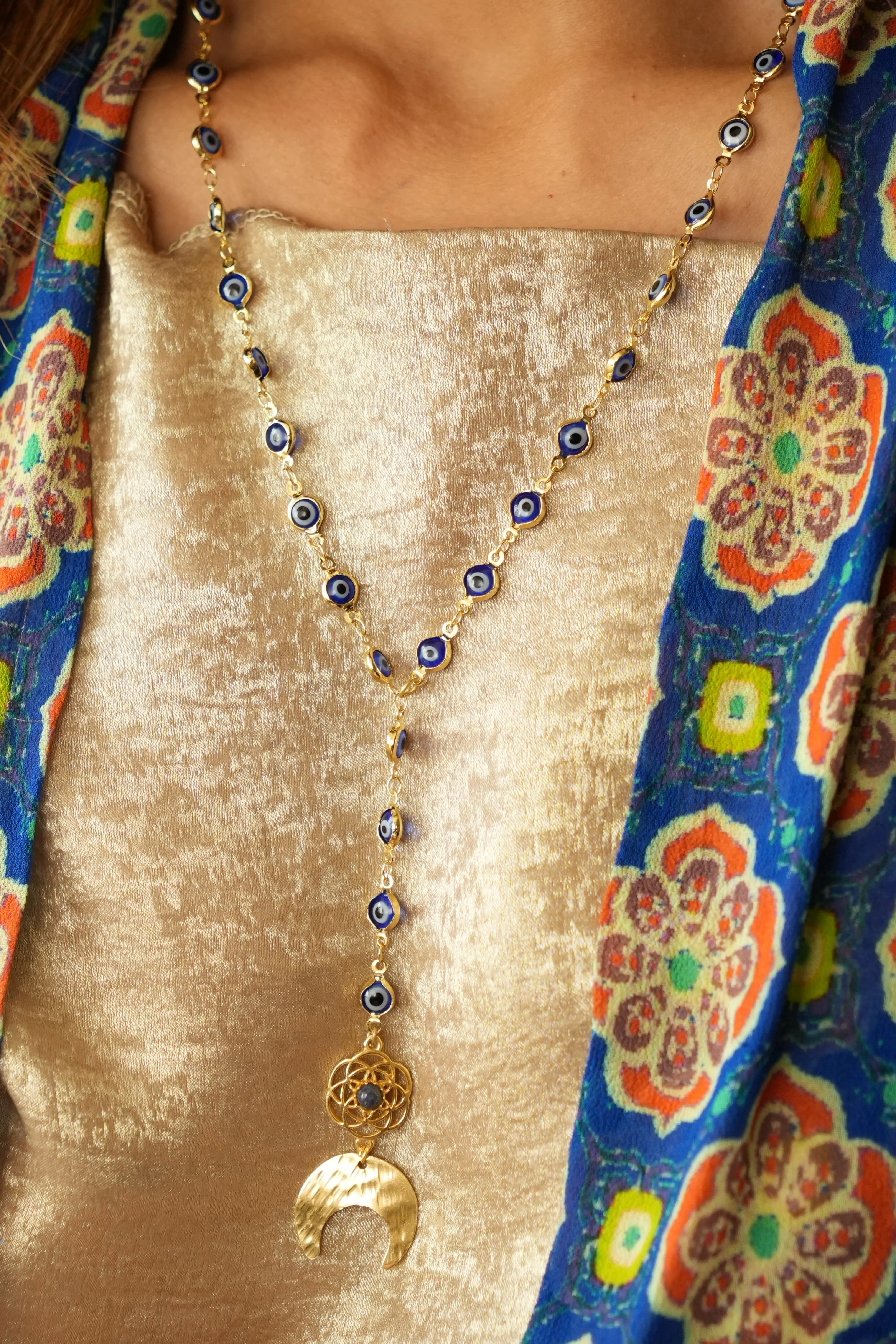 Evil eye celestial long necklace