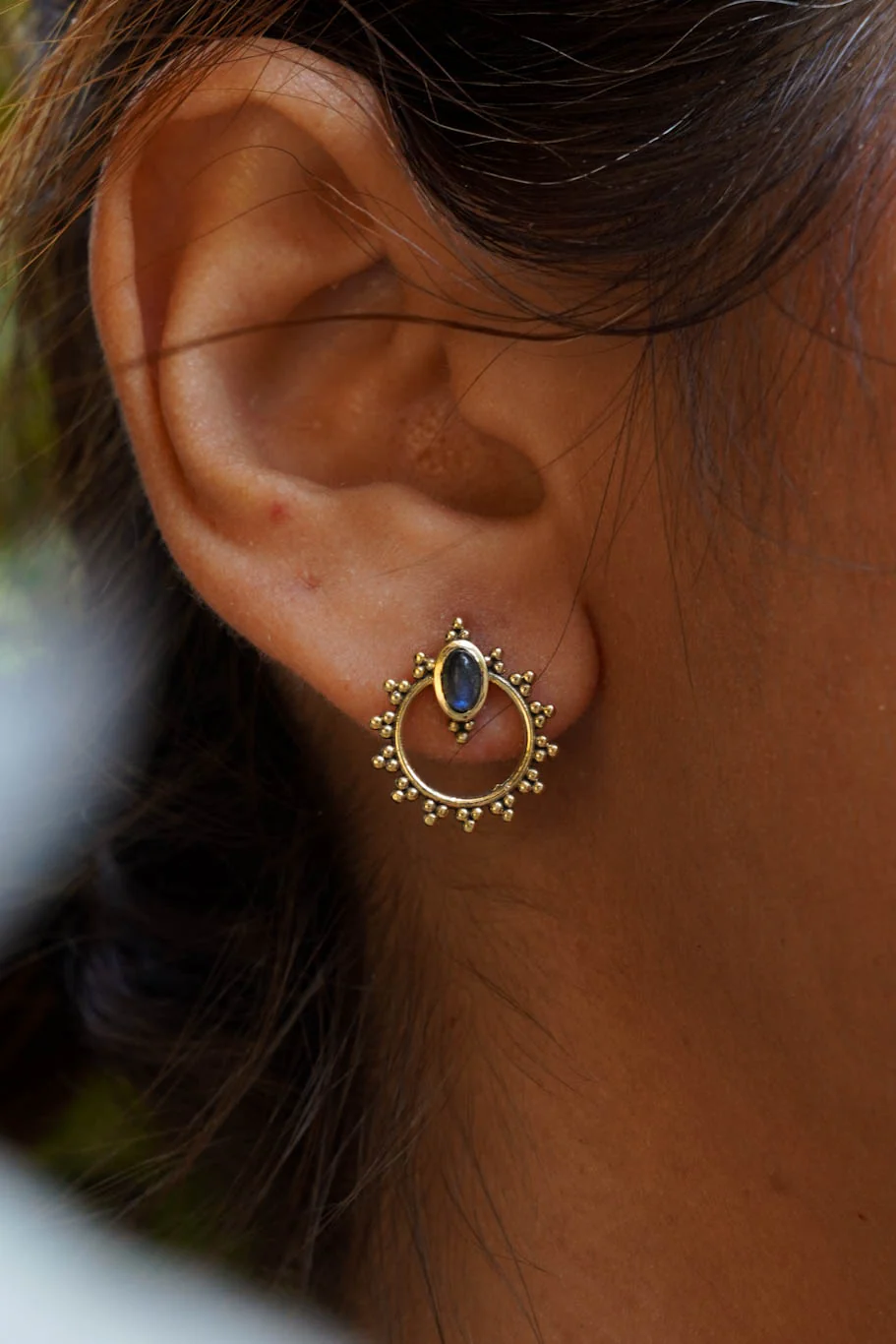 Labradorite full moon stud earrings