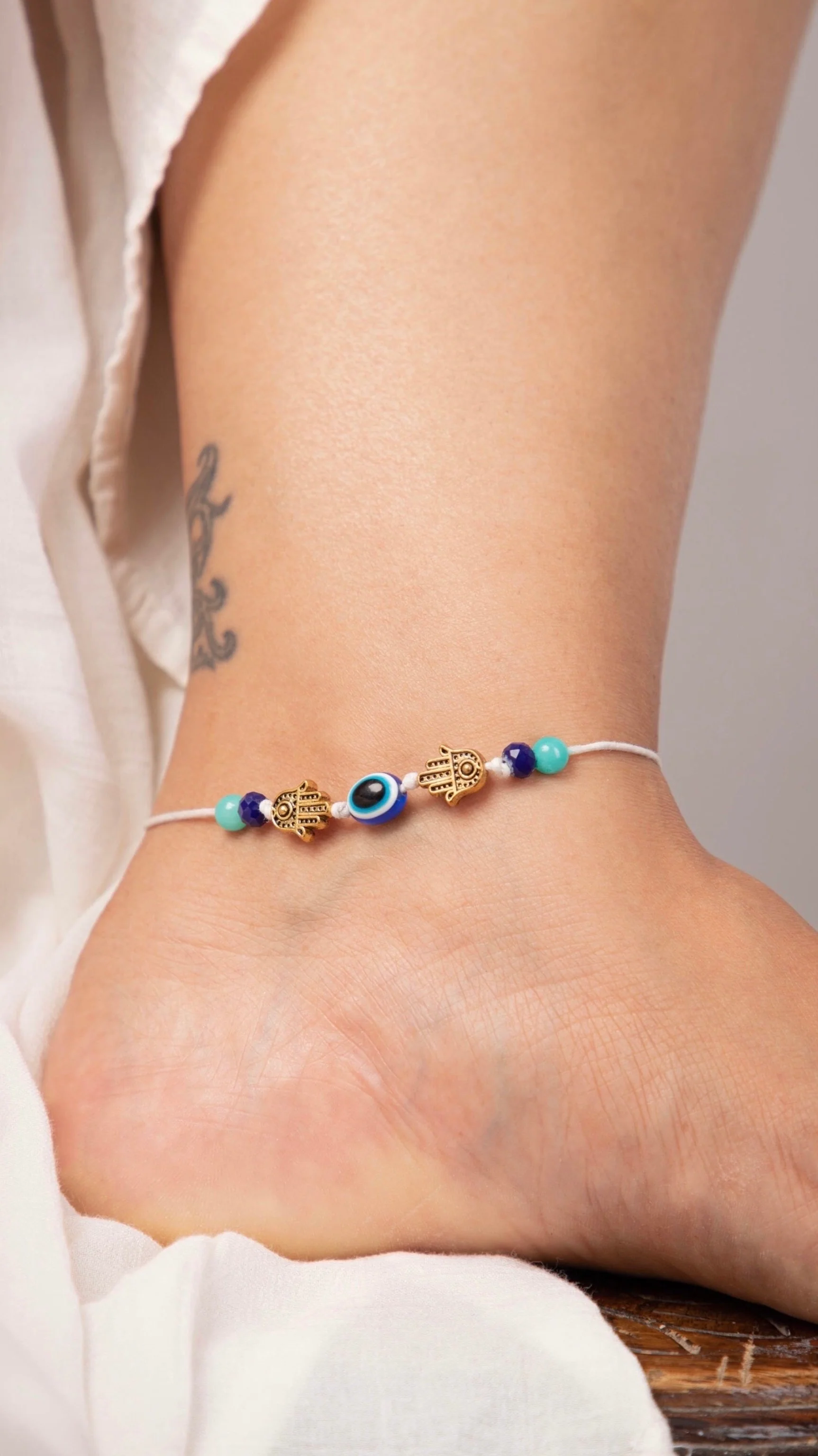 White Nazar Battu Anklet - Image 3