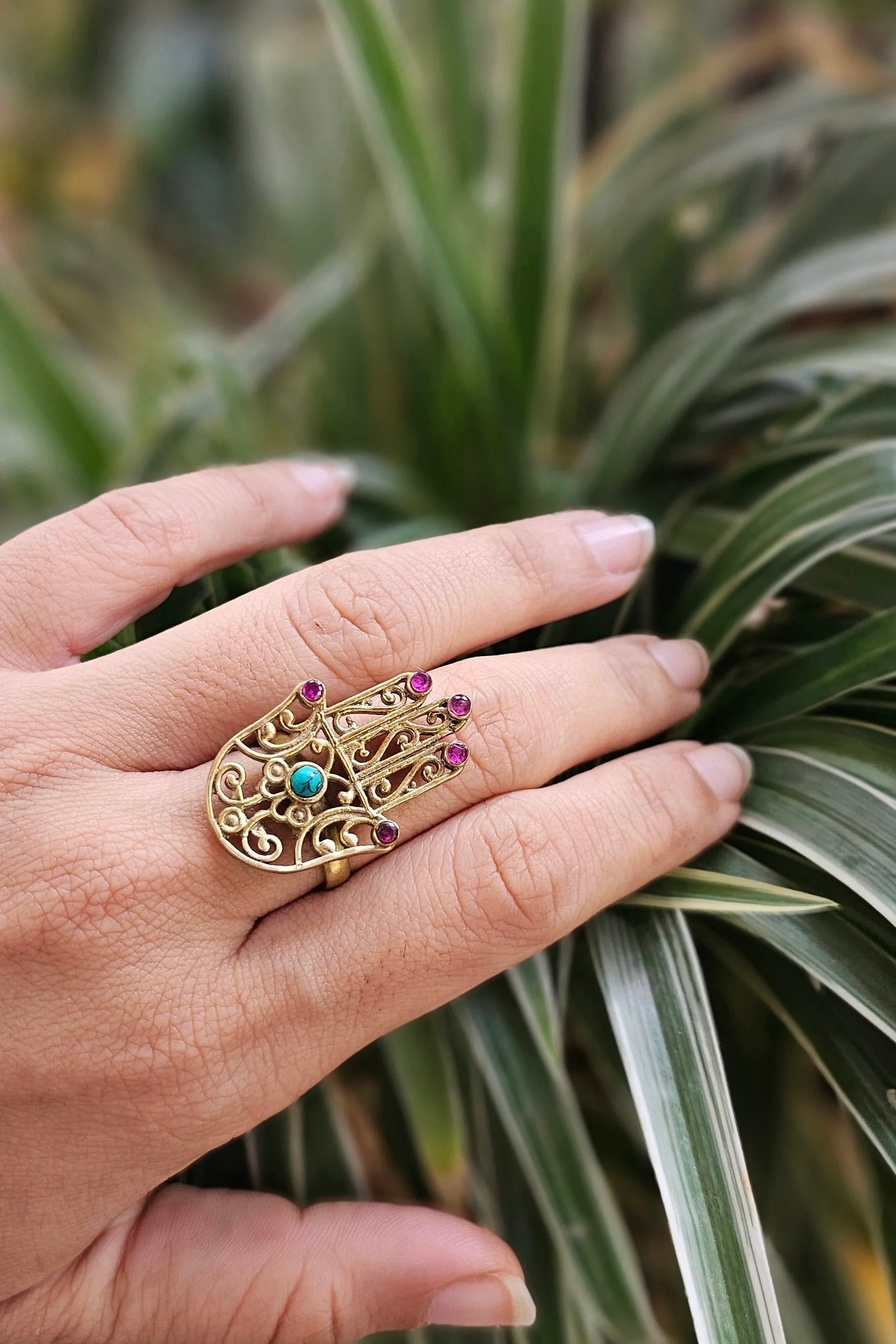 Hamsa brass ring. Adjustable. Size 5-7 - Image 3