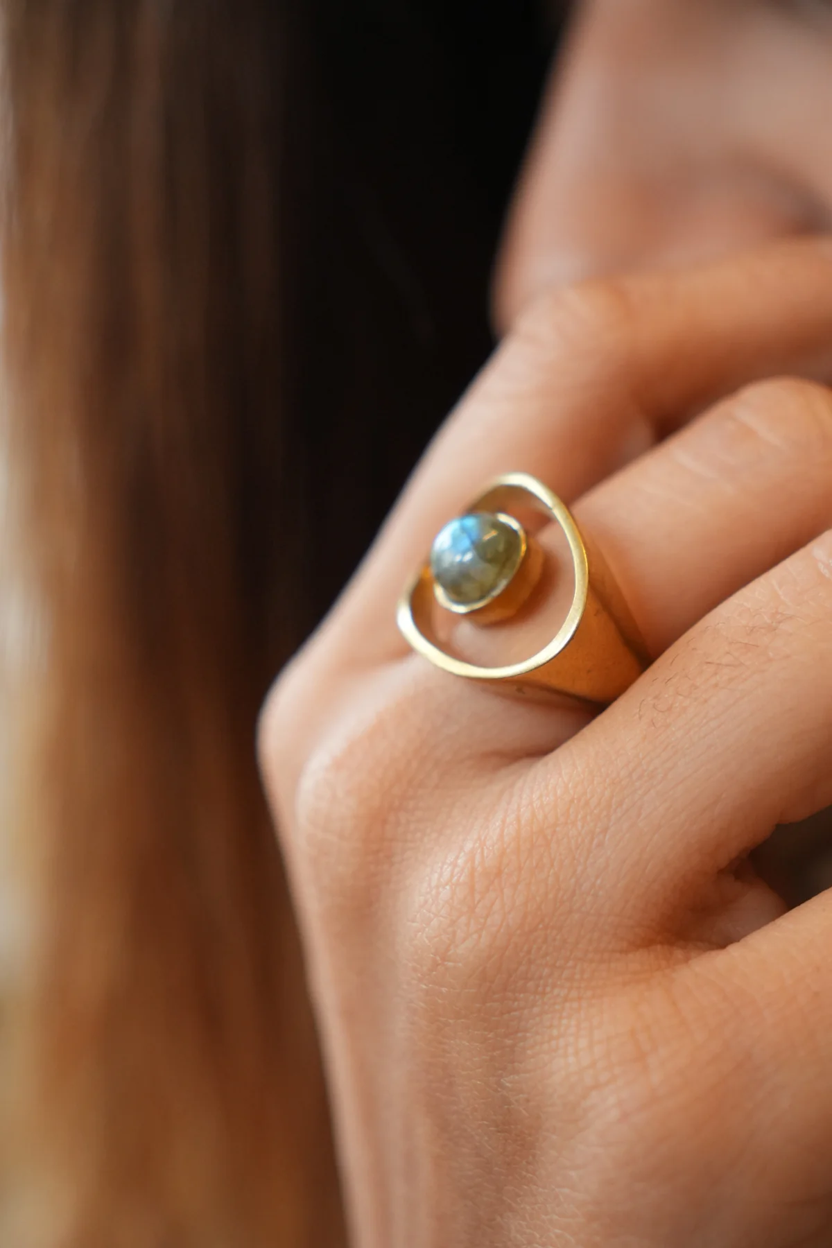 Labradorite adjustable brass band. Size 5-7 - Image 2