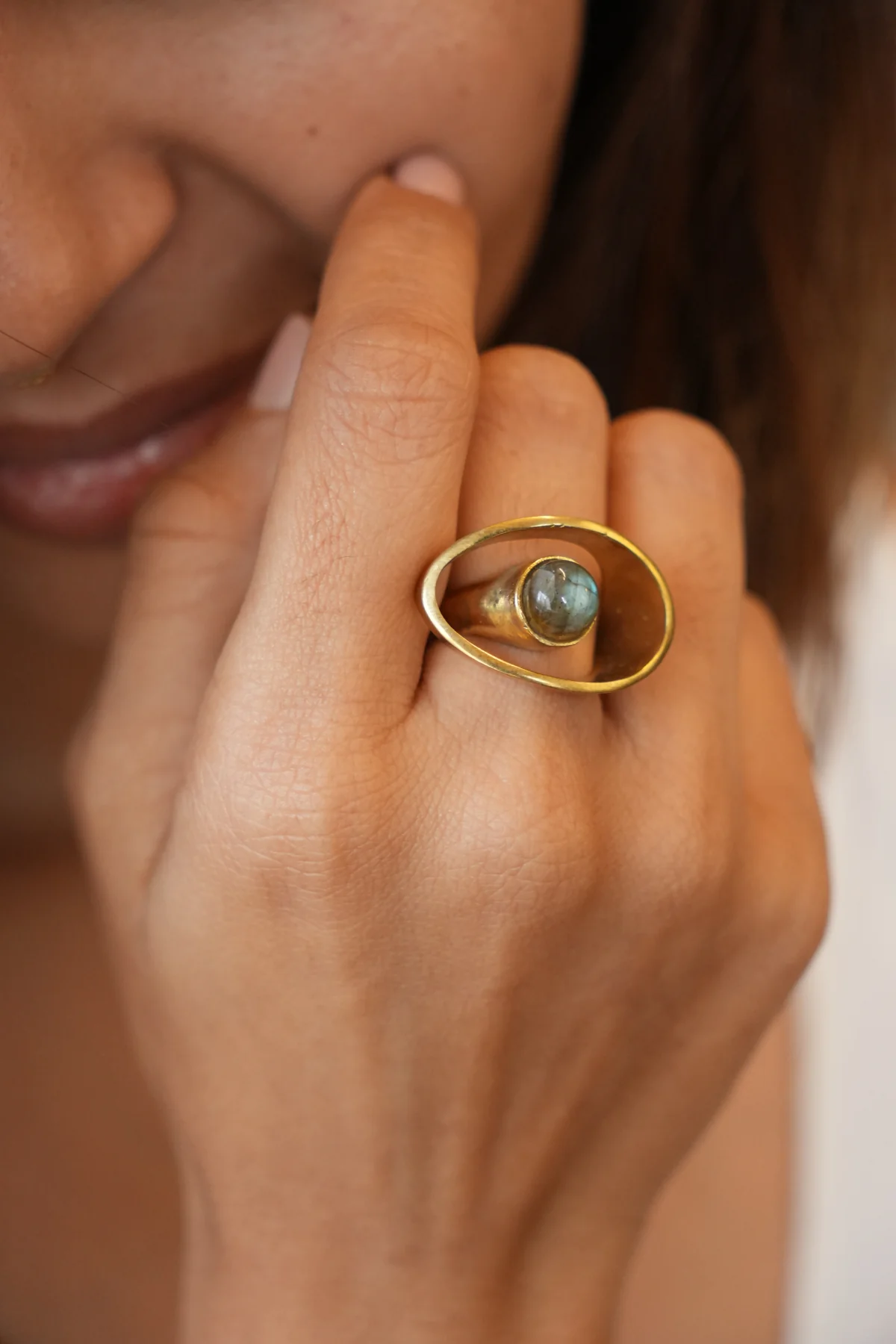 Labradorite adjustable brass band. Size 5-7 - Image 3