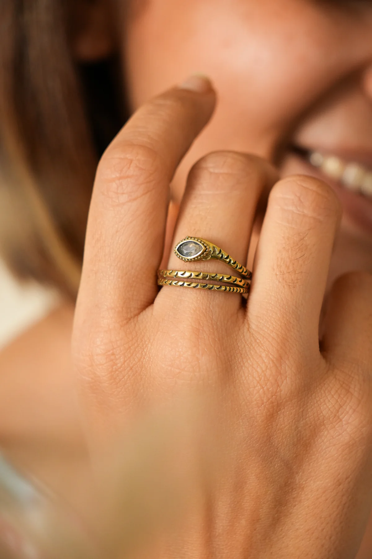 Labradorite snake adjustable ring