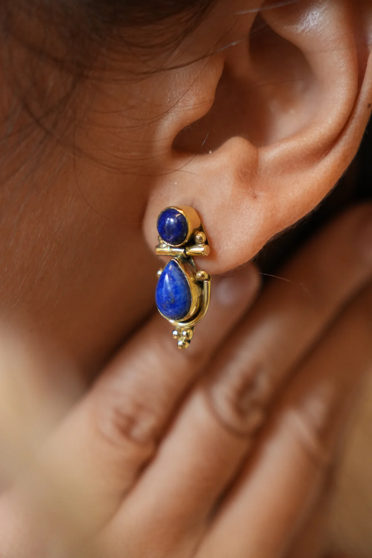 Lapis double drop stud earrings. - Image 2
