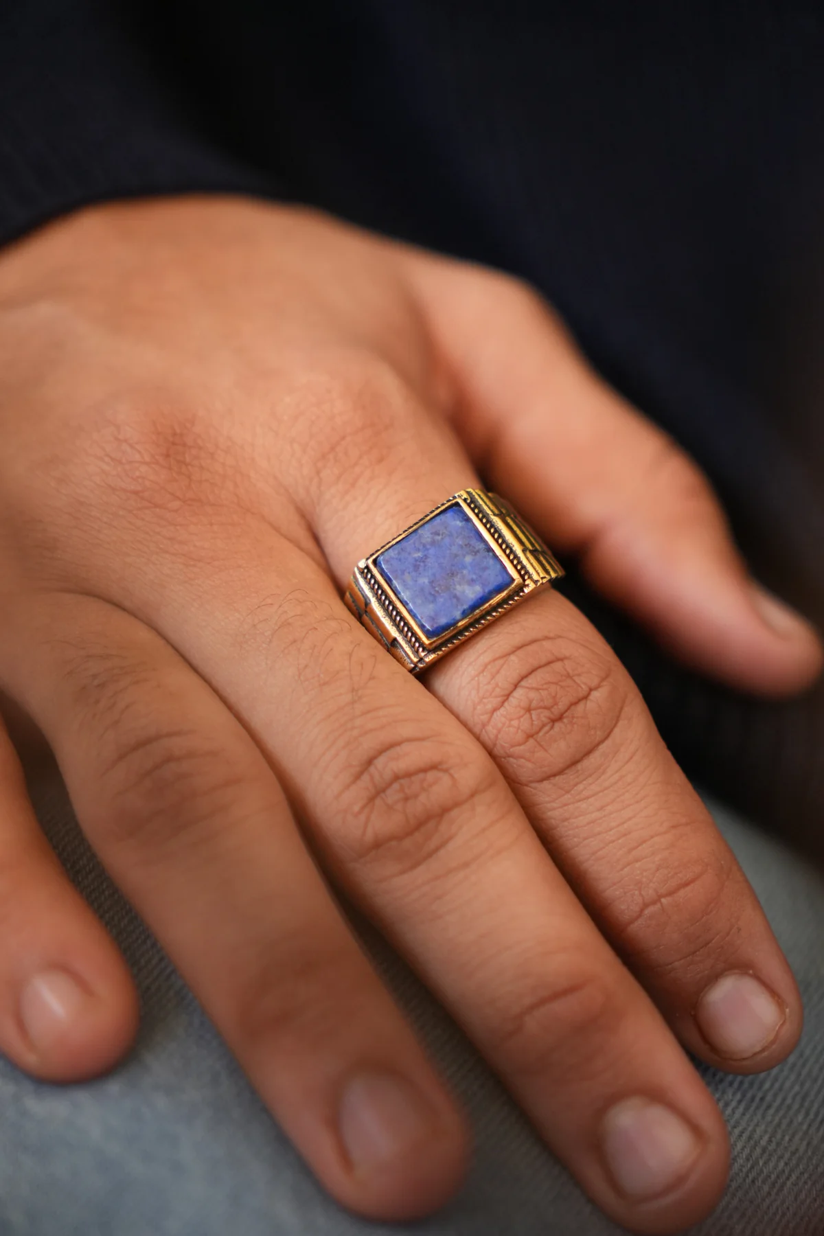 Lapis watch style ring. Adjustable Size 7 - Image 2