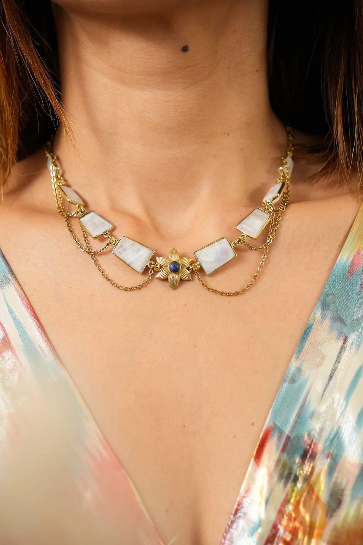 Moonstone Lazulista choker cum short necklace