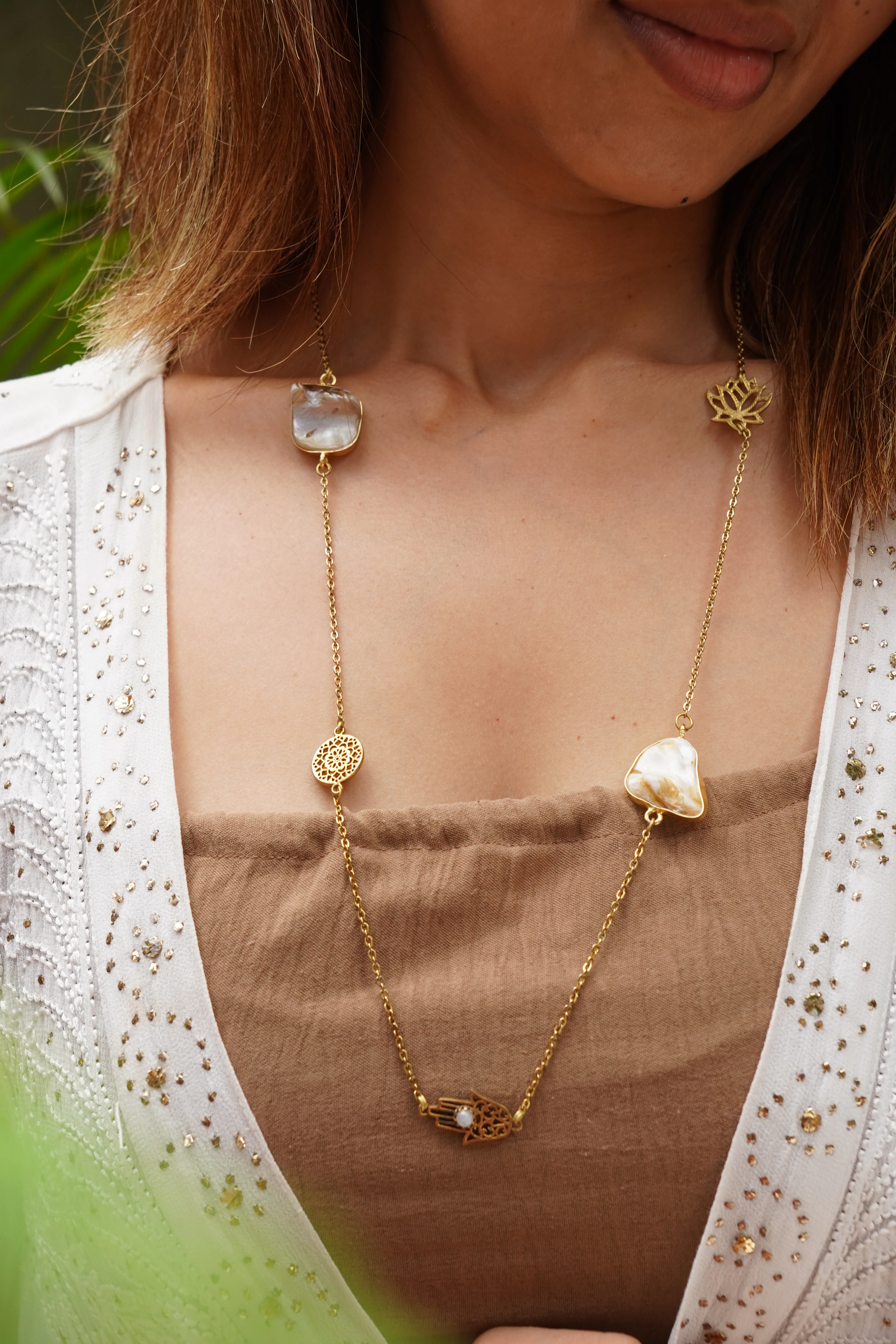 Aurora long charm necklace