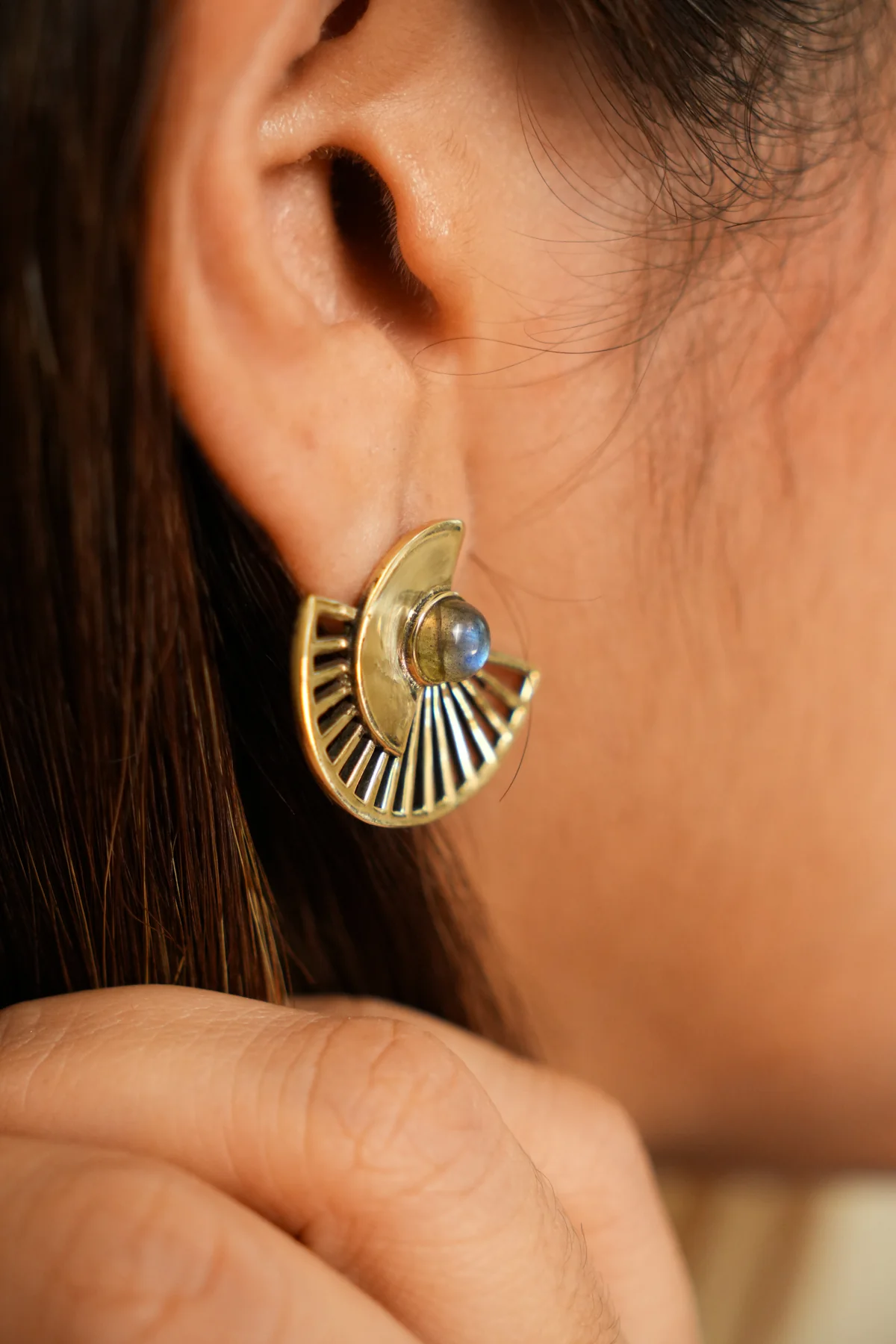 Golden Spiral studs with labradorite - Image 2
