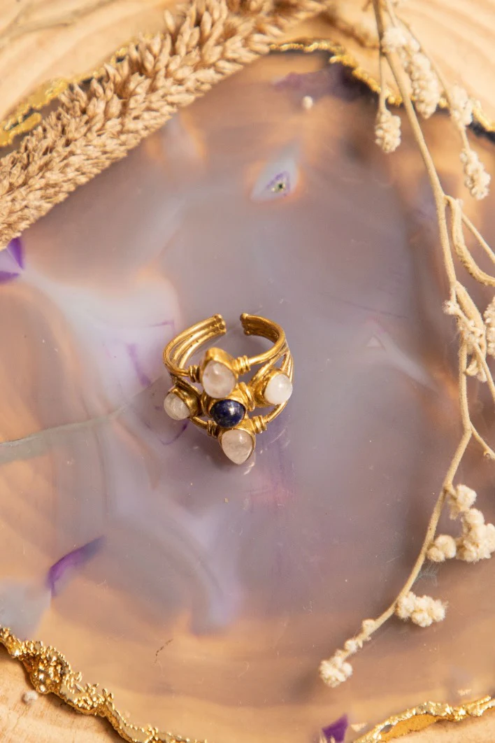 Lapis petal brass ring. Adjustable. Size 5-8 - Image 3