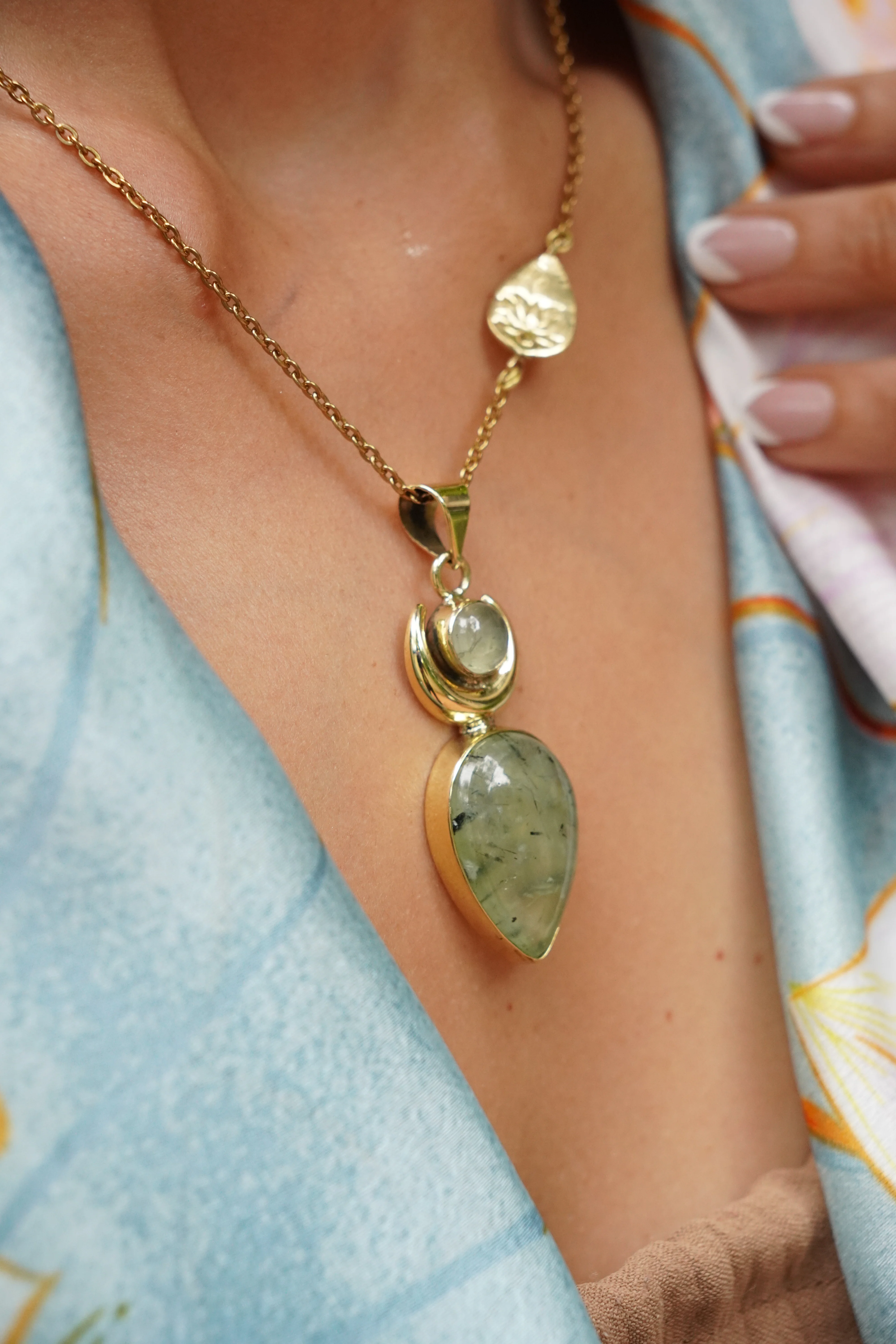 Prehnite lotus pendant- pre order - Image 2