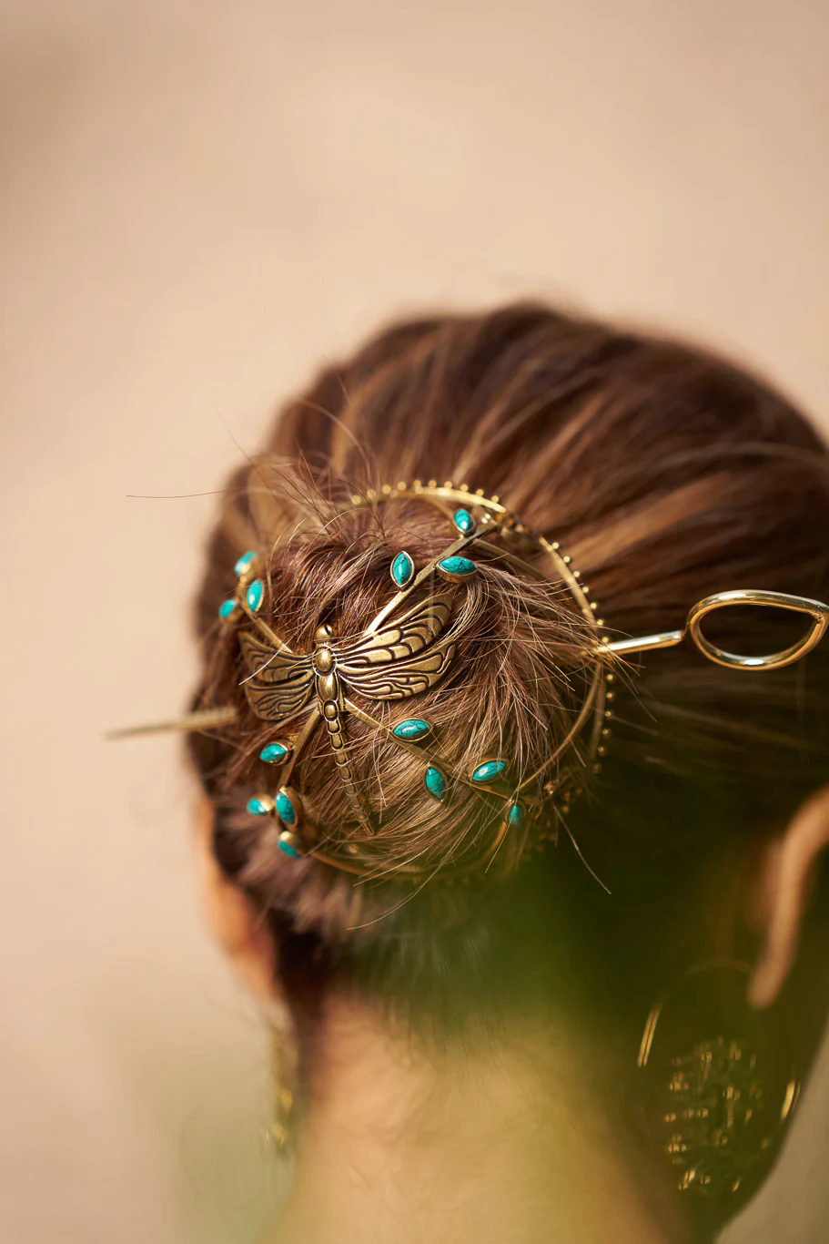Turquoise dragonfly hair bun - Image 4