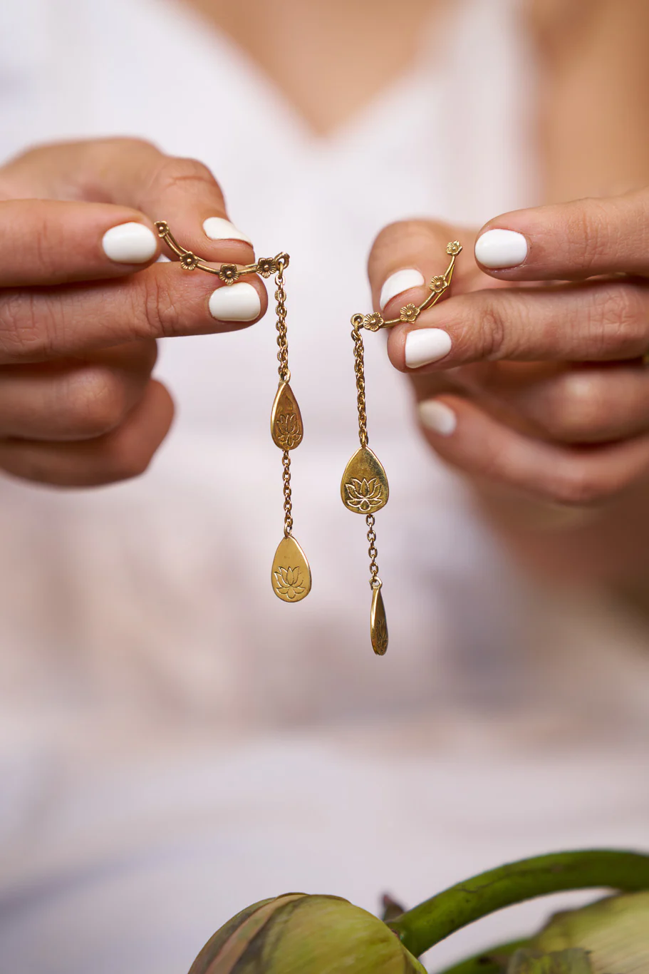 Floral climber~ screwless brass earrings- - Image 3