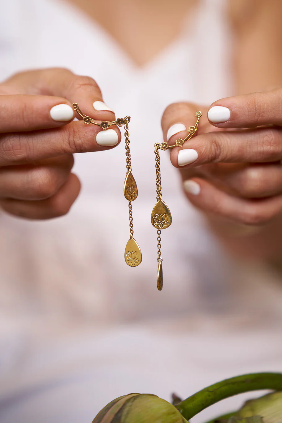 Floral climber~ screwless brass earrings- - Image 4
